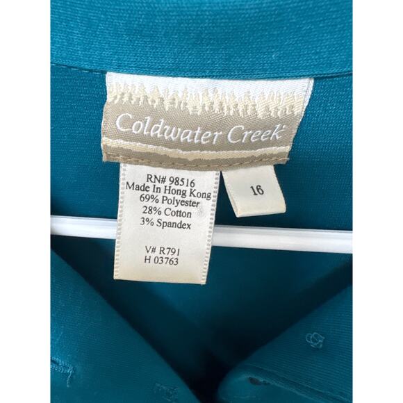 Coldwater Creek Turquoise Long Sleeve Full Button Shirt Dress Maxi SZ 16 NWOT - Picture 3 of 4